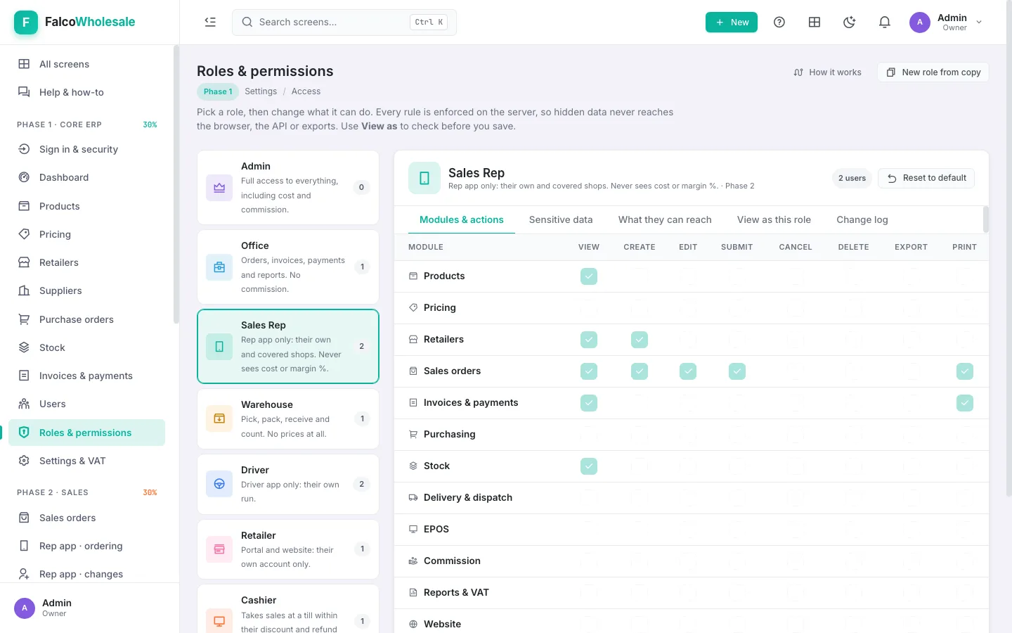Roles and permissions